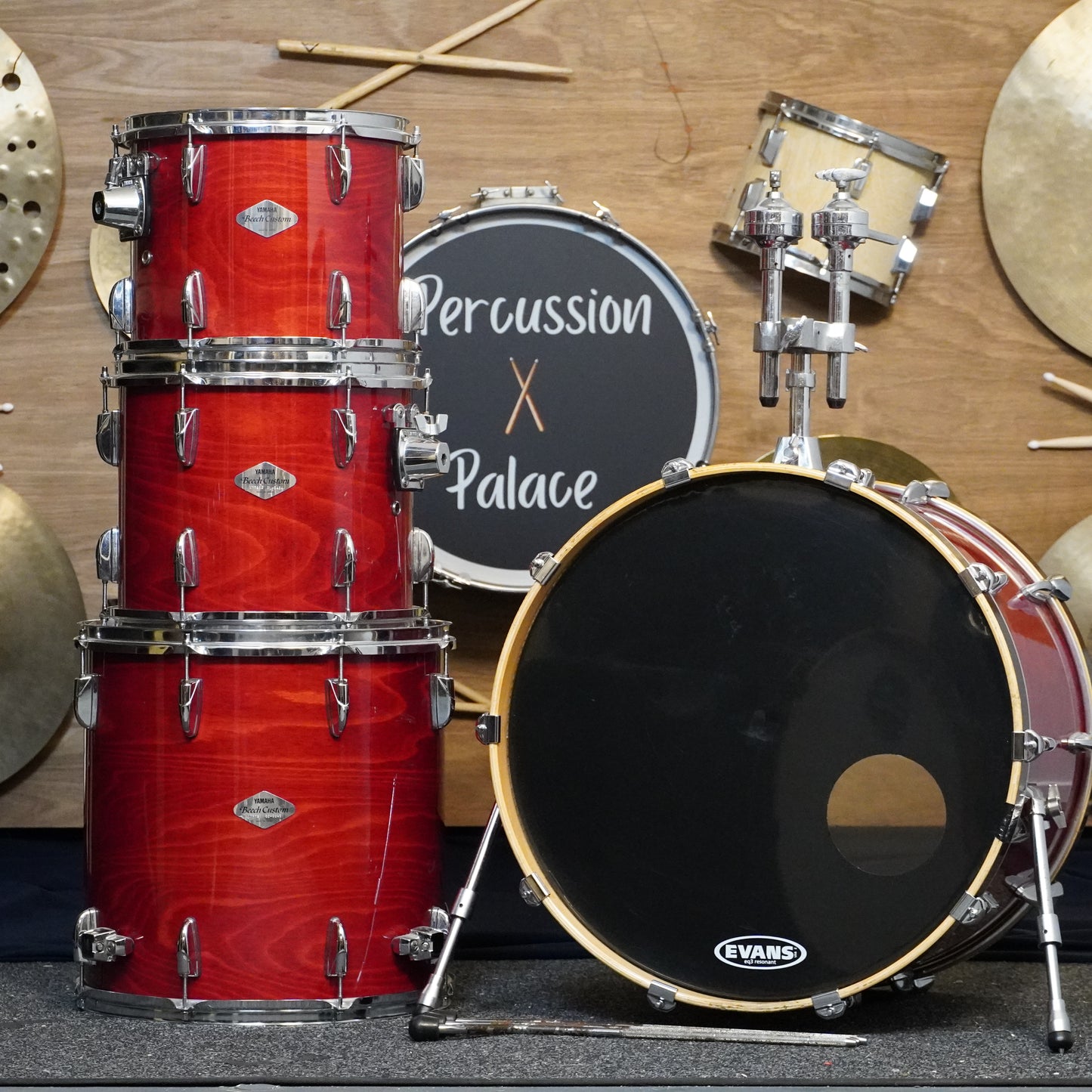 Yamaha Beech Custom Drum Kit in Cherry Red, Made in Japan (Shell Pack)