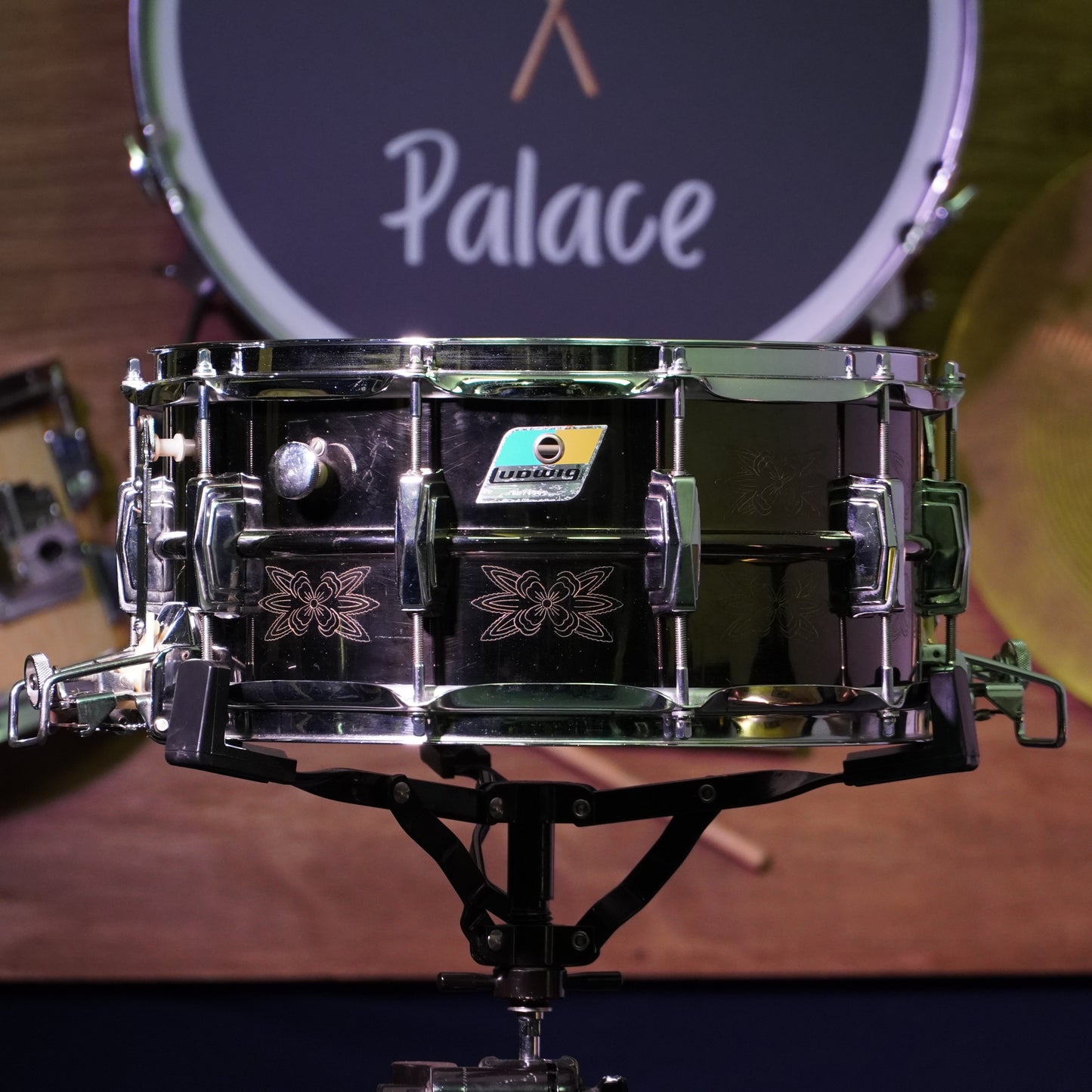 Ludwig No.453 Blue/Olive Badge Engraved Black Beauty Super-Sensitive 14"x6.5" Brass Snare Drum (Serial No. 2077981)