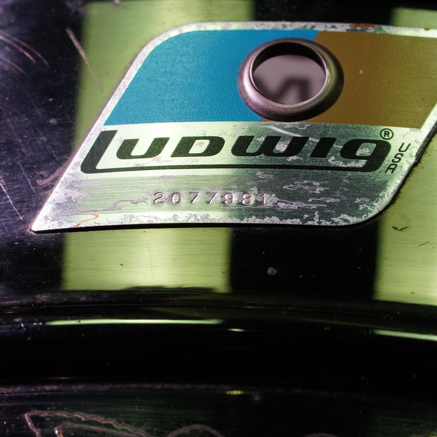 Ludwig No.453 Blue/Olive Badge Engraved Black Beauty Super-Sensitive 14"x6.5" Brass Snare Drum (Serial No. 2077981)