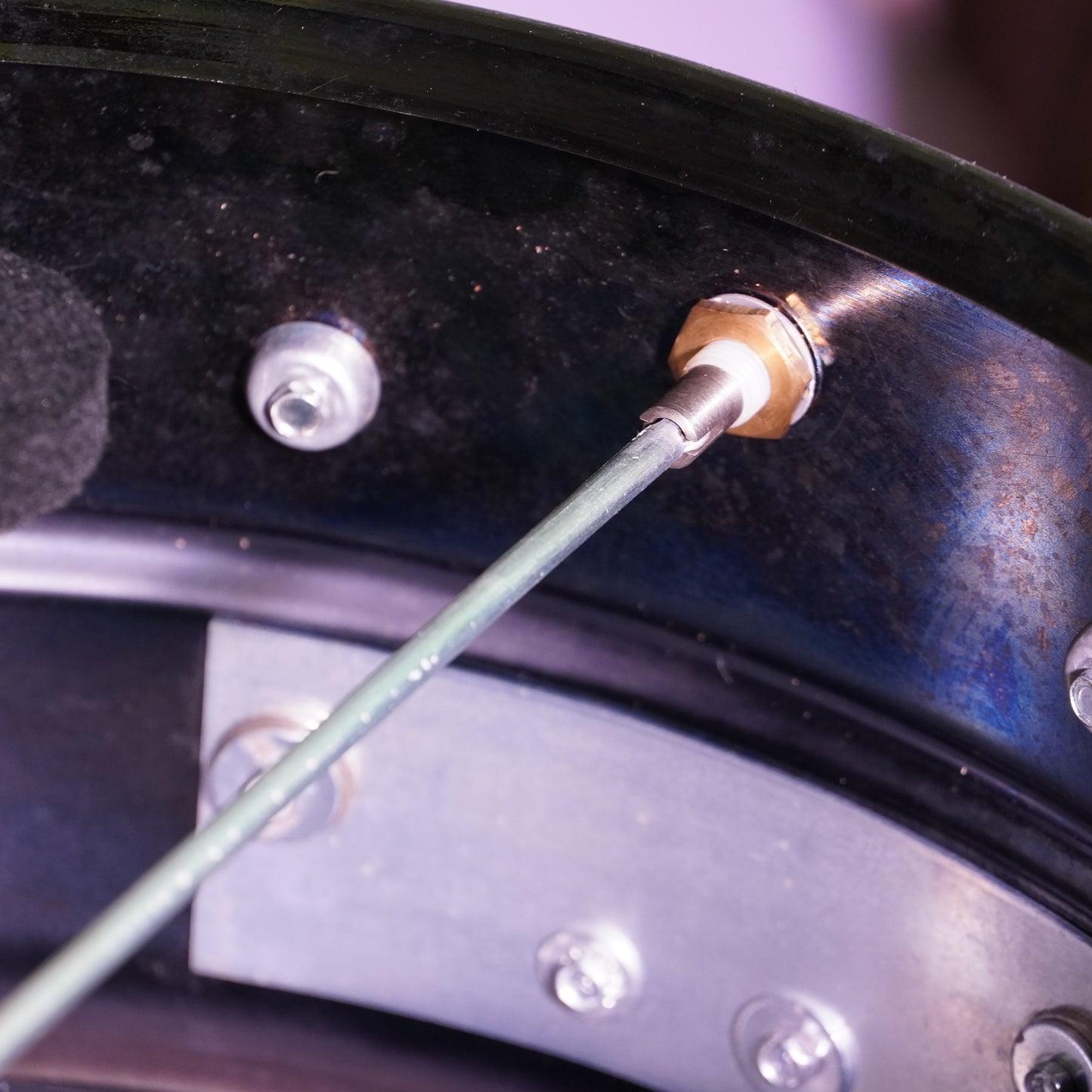 Ludwig No.453 Blue/Olive Badge Engraved Black Beauty Super-Sensitive 14"x6.5" Brass Snare Drum (Serial No. 2077981)