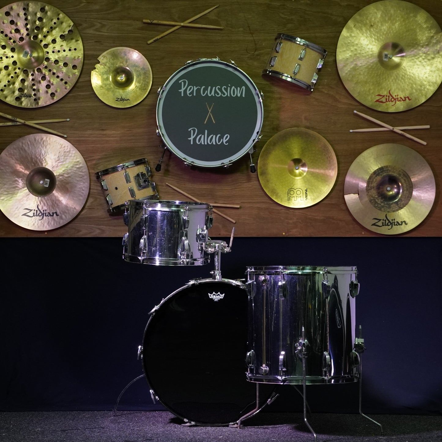 Ludwig 1970's Blue/Olive Badge Chrome Over Wood 3-Ply Drum Kit (Shell Pack)