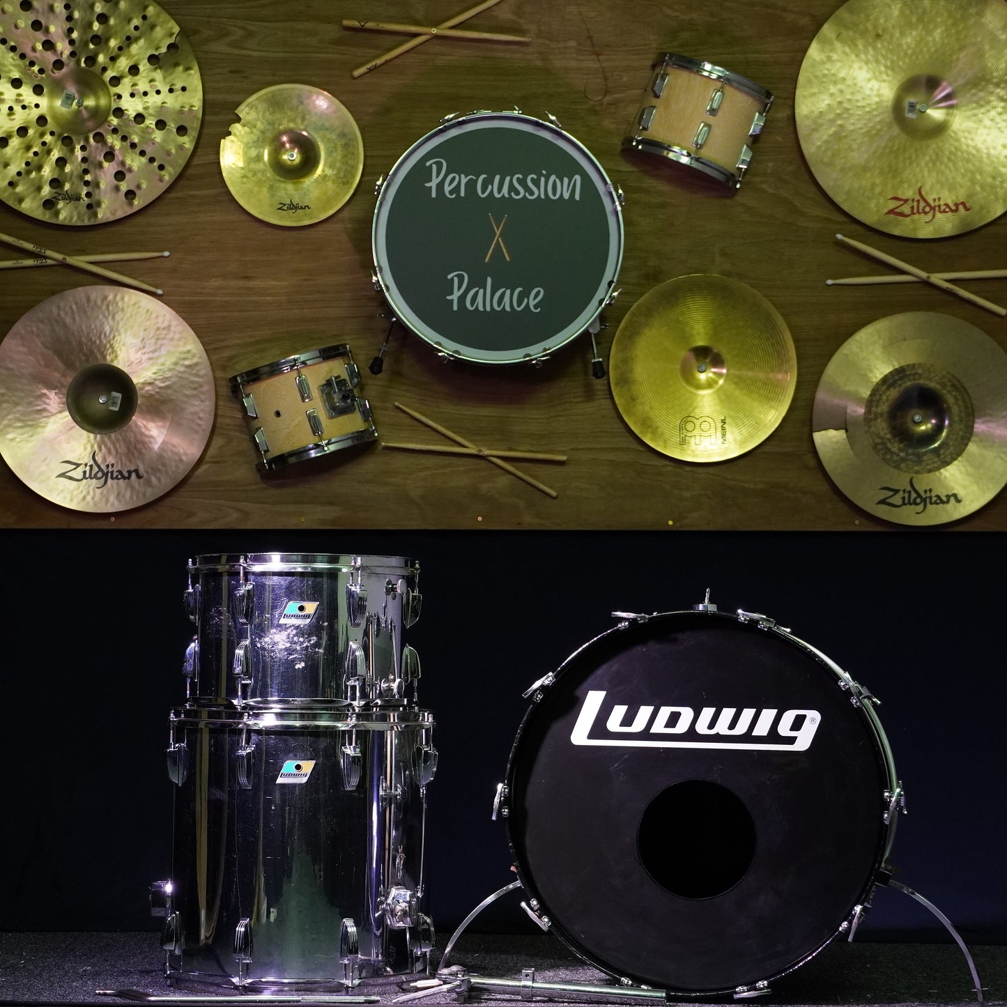 Ludwig 1970's Blue/Olive Badge Chrome Over Wood 3-Ply Drum Kit (Shell Pack)