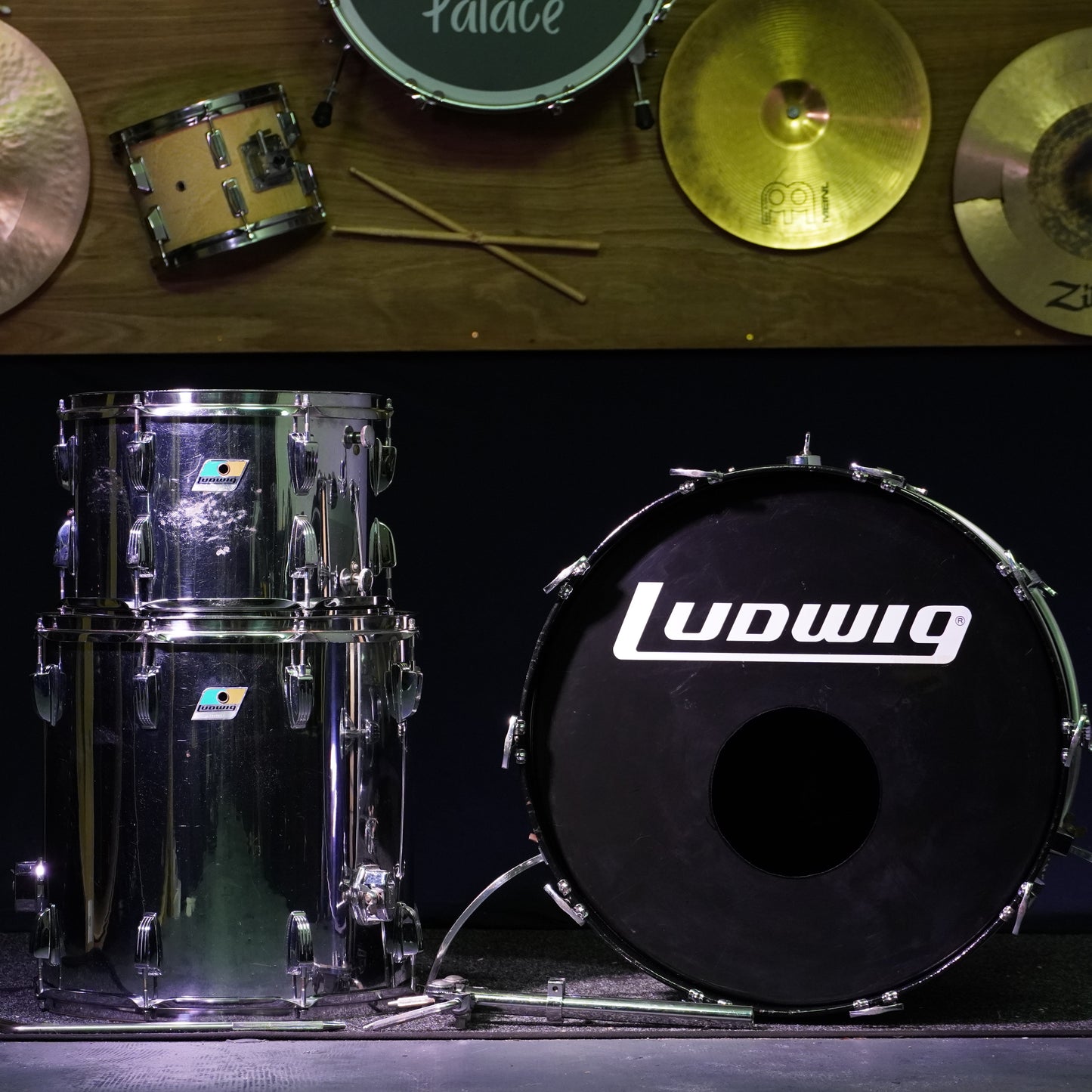 Ludwig 1970's Blue/Olive Badge Chrome Over Wood 3-Ply Drum Kit (Shell Pack)