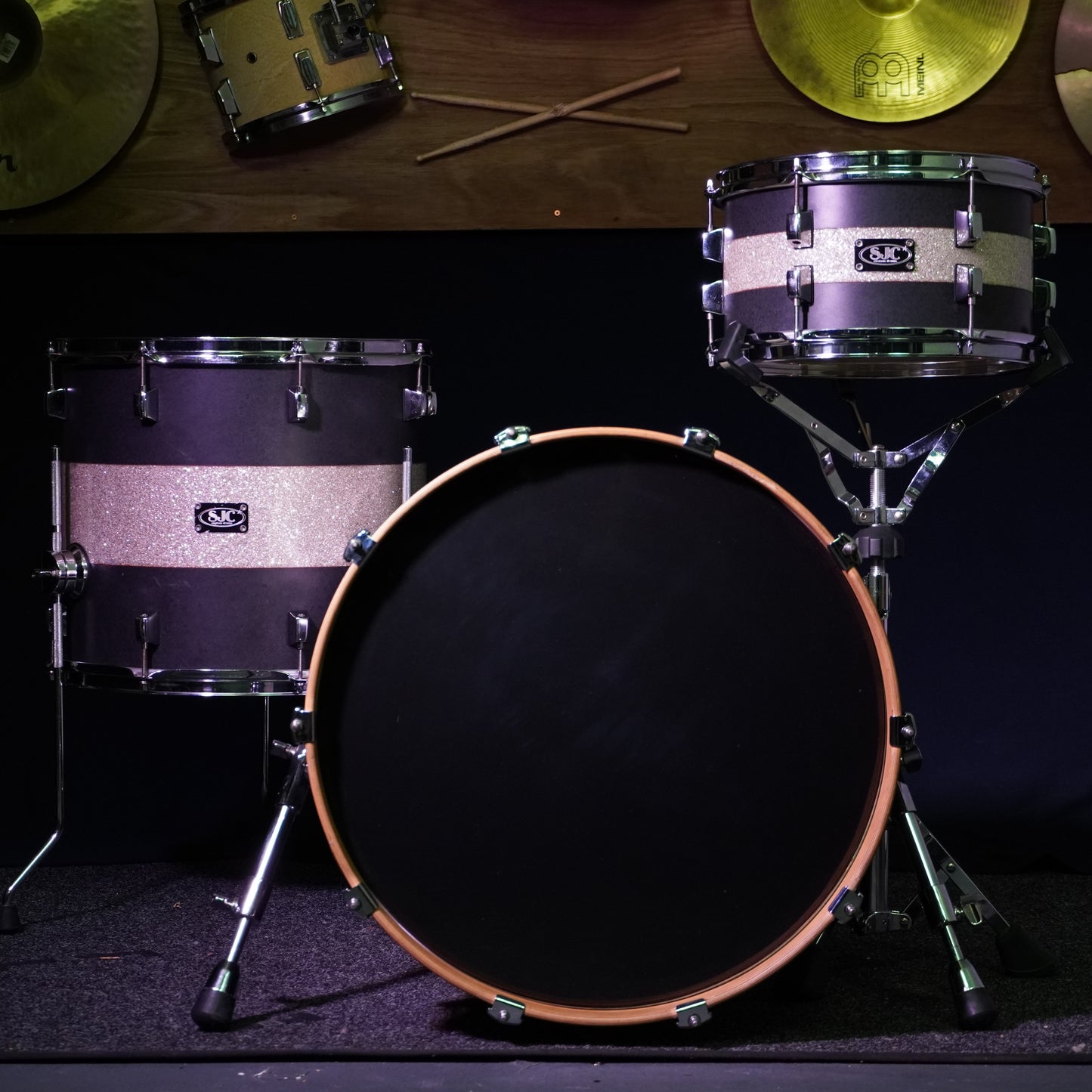 SJC Custom Maple Drum Kit in Matte Graphite w/ Silver Sparkle Stripe