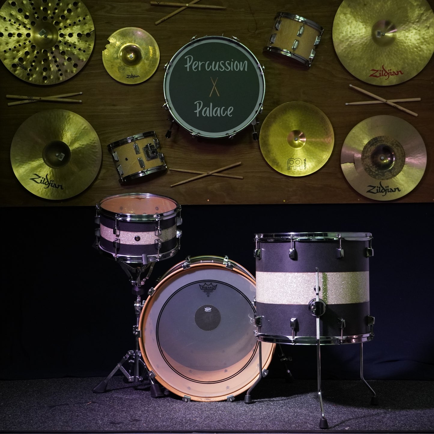 SJC Custom Maple Drum Kit in Matte Graphite w/ Silver Sparkle Stripe
