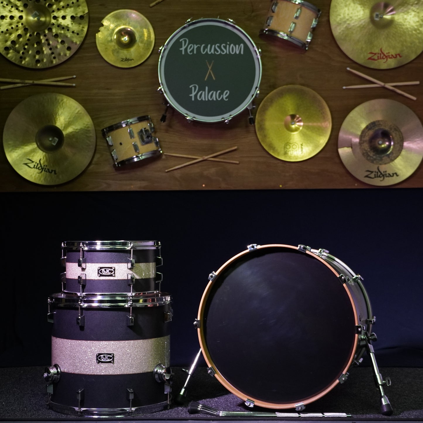 SJC Custom Maple Drum Kit in Matte Graphite w/ Silver Sparkle Stripe